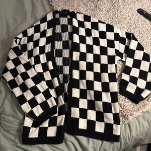 Black and White Checkered Cardigan